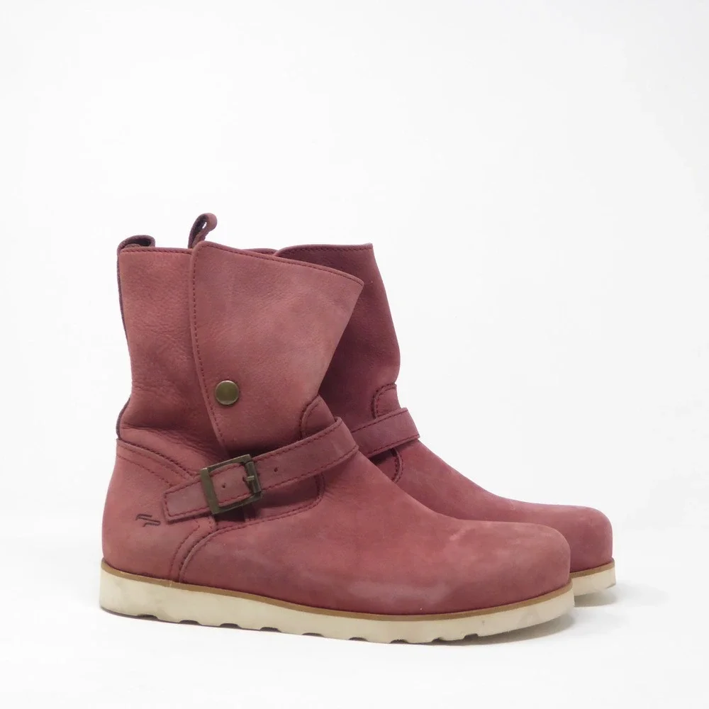 Birkenstock Magdala Footprints Mid Boot Burgundy Leather Buckle Strap 37 / 6